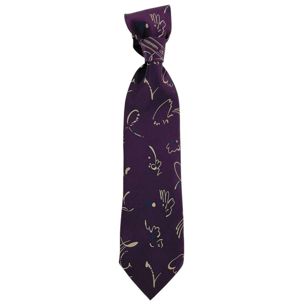 VALENTINO CRAVATTE Mens Necktie Purple Silk Handmade In Italy